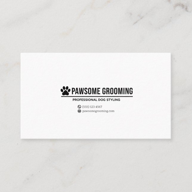 Minimalist Black Paw Logo Professional Dog Groomin Visitenkarte (Vorderseite)