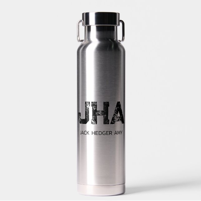 MINIMALIST BLACK THREE LETTER MONOGRAM NAME SILVER TRINKFLASCHE (Vorne)
