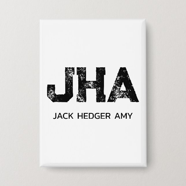MINIMALIST BLACK THREE LETTER MONOGRAM NAME WHITE BUTTON (Vorderseite)
