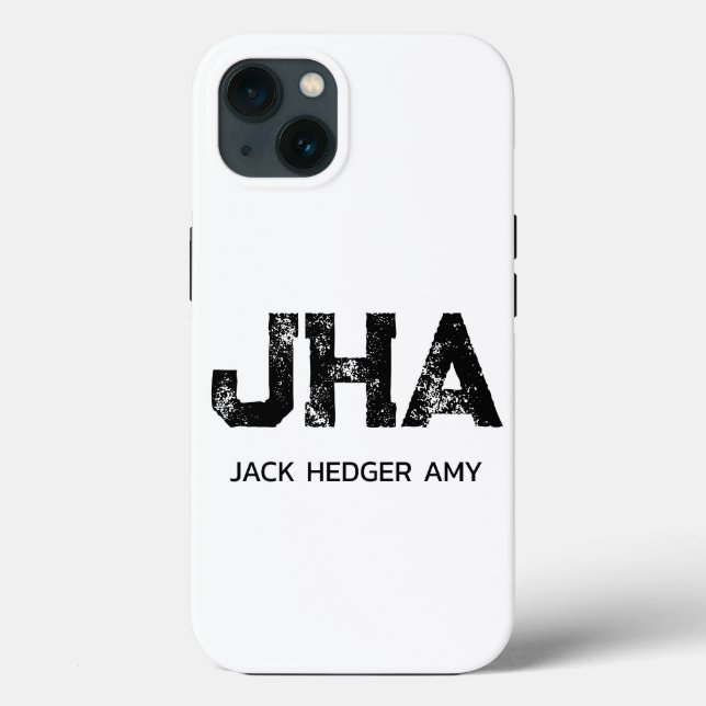MINIMALIST BLACK THREE LETTER MONOGRAM NAME WHITE Case-Mate iPhone HÜLLE (Rückseite)