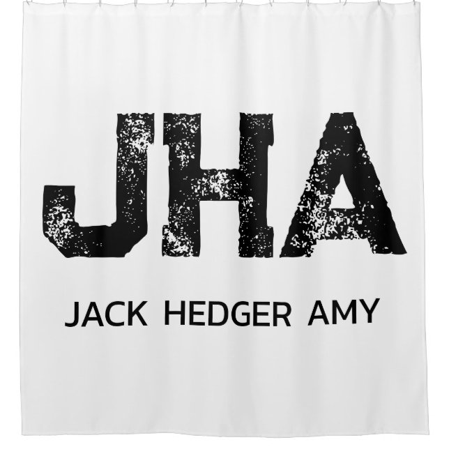 MINIMALIST BLACK THREE LETTER MONOGRAM NAME WHITE DUSCHVORHANG (Vorderseite)
