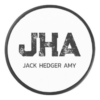 MINIMALIST BLACK THREE LETTER MONOGRAM NAME WHITE EISHOCKEY PUCK
