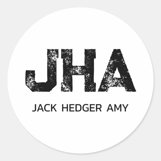 MINIMALIST BLACK THREE LETTER MONOGRAM NAME WHITE RUNDER AUFKLEBER (Vorderseite)
