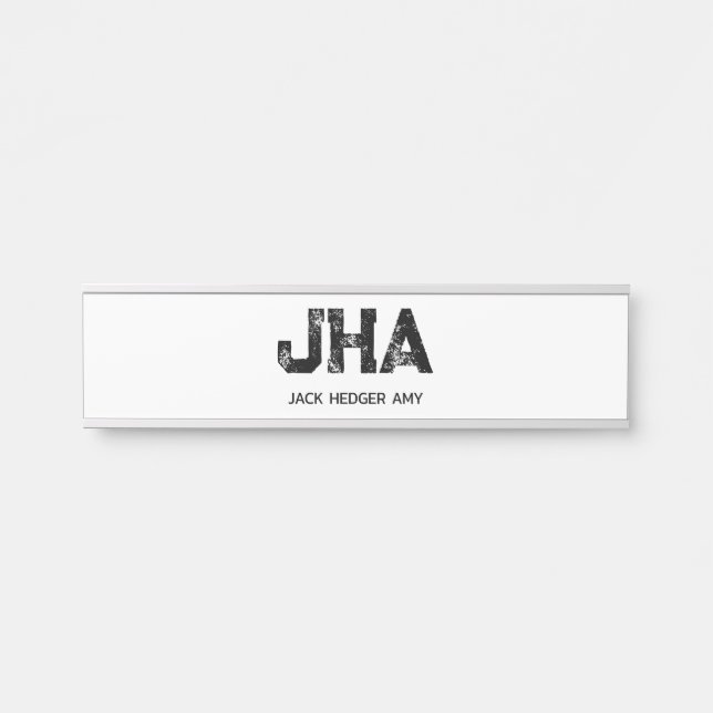 MINIMALIST BLACK THREE LETTER MONOGRAM NAME WHITE TÜRSCHILD (Vorderseite )