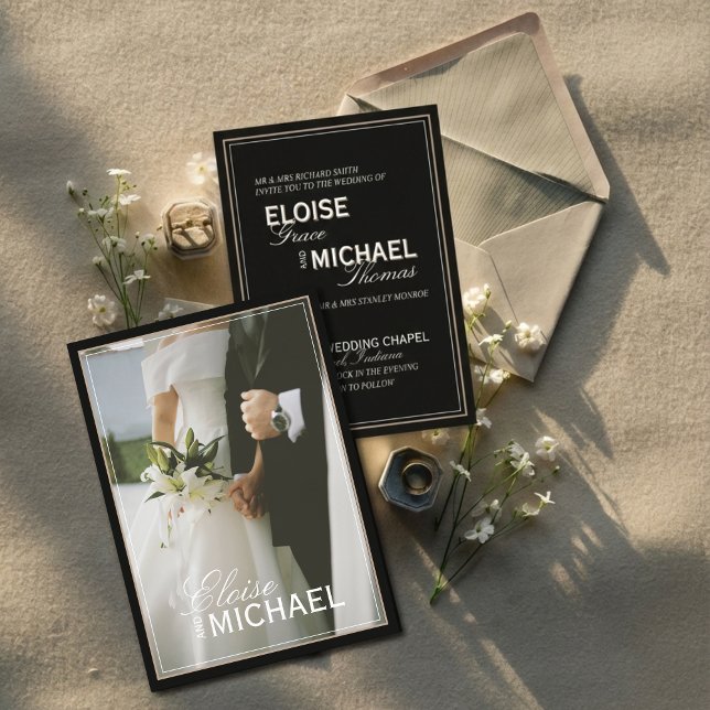 Minimalist Black Tie Formal Photo Wedding Einladung (Invite guests to your formal affair with this Minimalist Black Tie Formal Photo Wedding Invitation! )