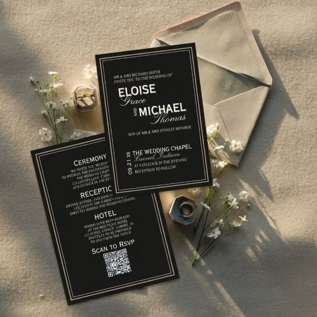 Minimalist Black Tie Formal Wedding Einladung (Invite guests to your formal affair with this Minimalist Black Tie Formal Wedding Invitation!)