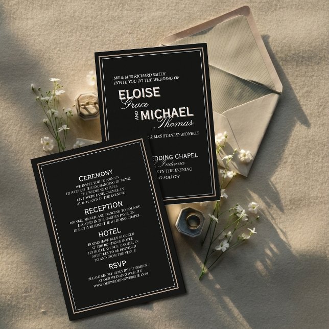 Minimalist Black Tie Formal Wedding Folieneinladung (Invite guests to your formal affair with this Minimalist Black Tie Formal Wedding Foil Invitation! )