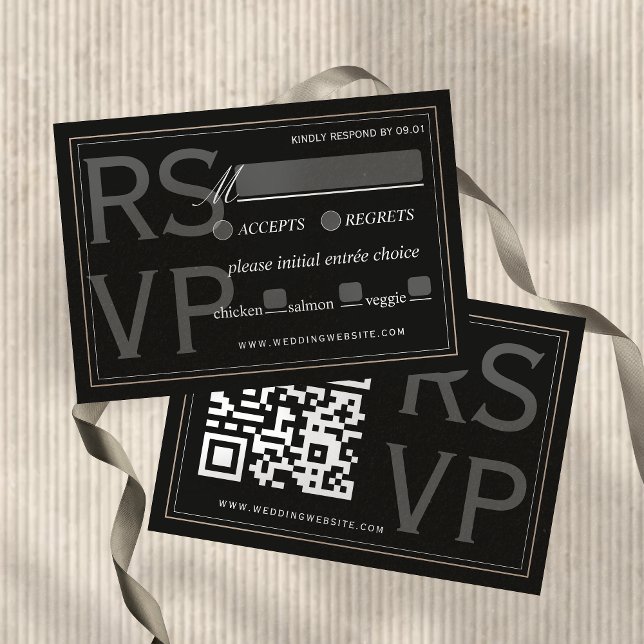 Minimalist Black Tie Formal Wedding QR Code RSVP Karte (Minimalist Black Tie Formal Wedding QR Code RSVP Card)