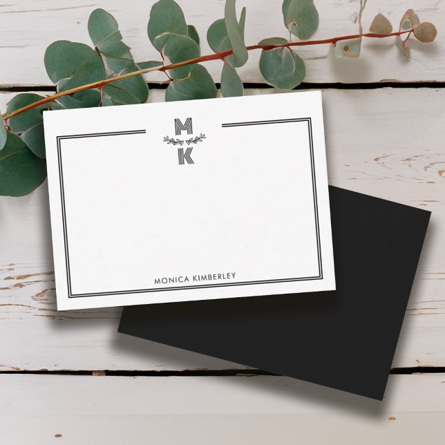 Minimalist Black Two Border Monogram Note Card Mitteilungskarte (Minimalist Black Two Border Monogram Note Card)