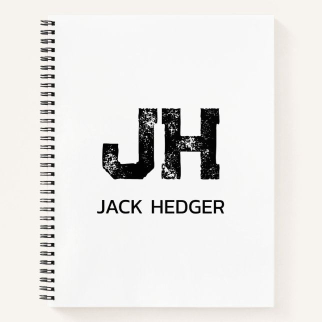 MINIMALIST BLACK TWO LETTER MONOGRAM NAME WHITE NOTIZBUCH (Vorderseite)