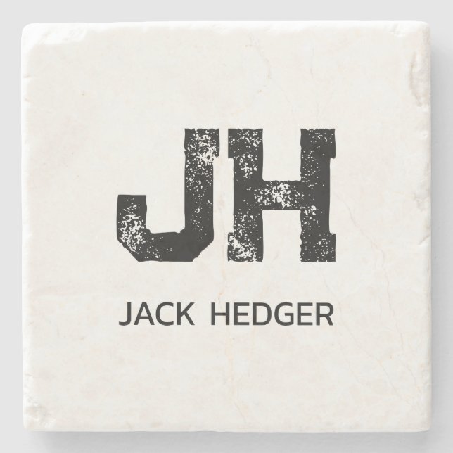 MINIMALIST BLACK TWO LETTER MONOGRAM NAME WHITE STEINUNTERSETZER (Vorderseite)