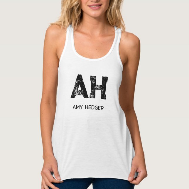 MINIMALIST BLACK TWO LETTER MONOGRAM NAME WHITE TANK TOP (Vorderseite)