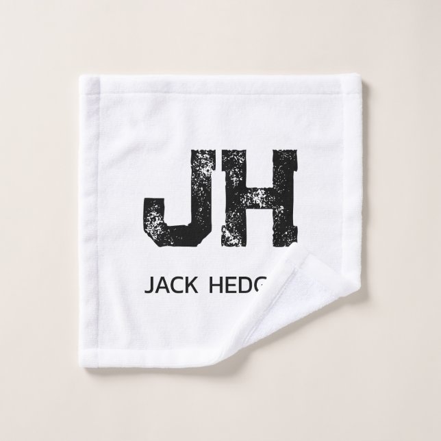 MINIMALIST BLACK TWO LETTER MONOGRAM NAME WHITE WASCHLAPPEN (Waschlappen)