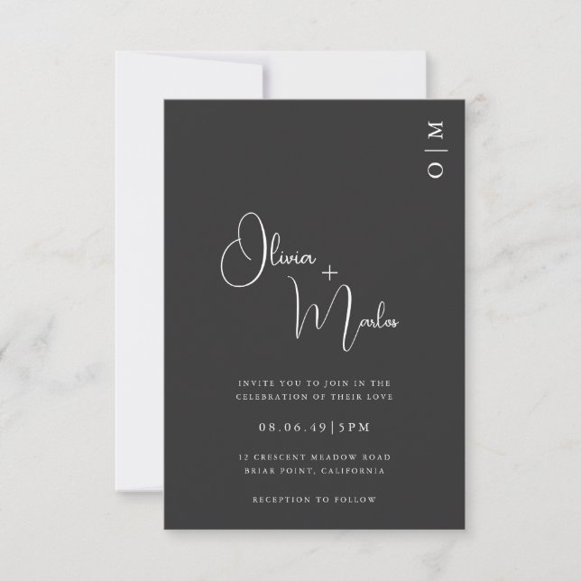  Minimalist Black Wedding QR code Invitation card Einladung (Vorderseite)