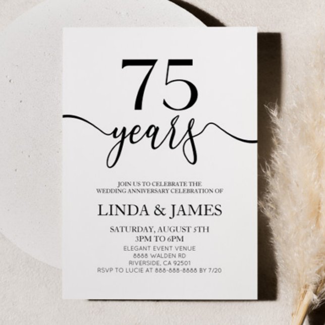 Minimalist Black White 75th Wedding Anniversary Einladung (Von Creator hochgeladen)
