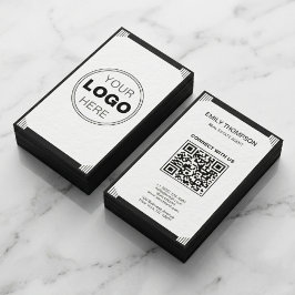 Minimalist Black White Art Deco Logo QR Code Visitenkarte