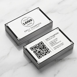 Minimalist Black White Art Deco Logo QR Code Visitenkarte