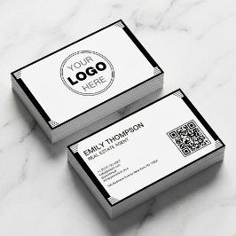 Minimalist Black White Art Deco Logo QR Code Visitenkarte