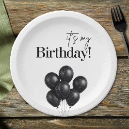Minimalist Black & White Balloon Birthday Party Pappteller