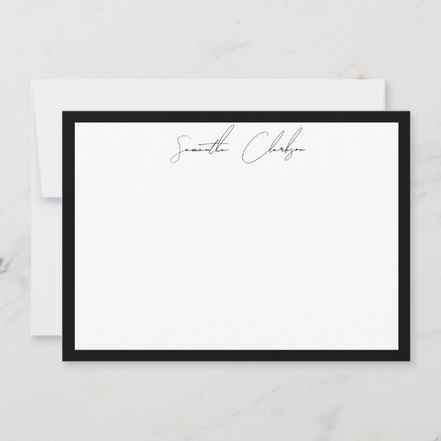 Minimalist Black & White Border Handwritten Script Mitteilungskarte (Vorderseite)