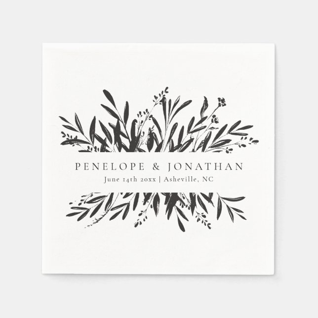 Minimalist Black White Botanical Custom Wedding  Serviette (Vorderseite)