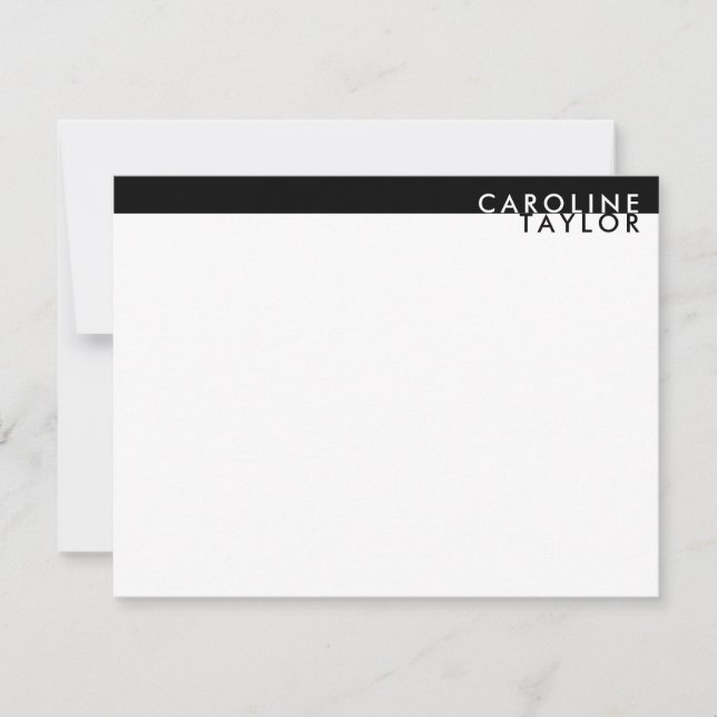 Minimalist Black & White Custom Name Stationery Mitteilungskarte (Vorderseite)