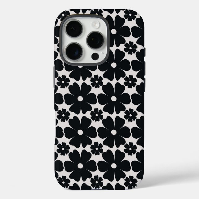 Minimalist black & white daisy pattern Case-Mate iPhone hülle (Rückseite)