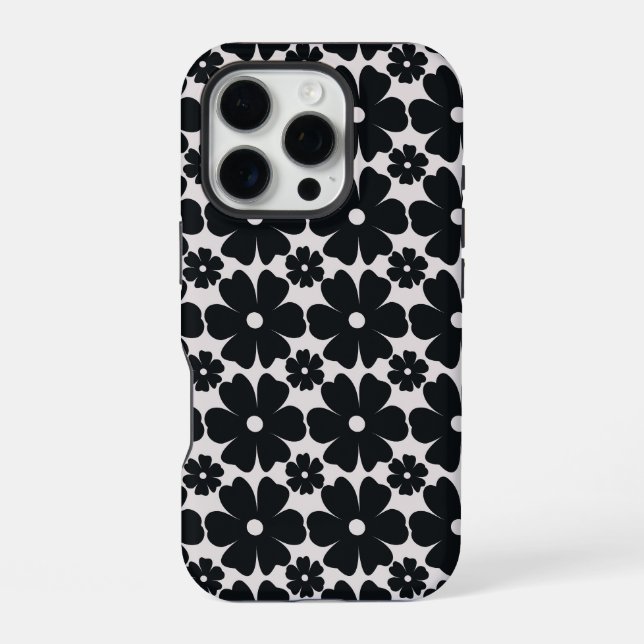 Minimalist black & white daisy pattern iPhone hülle (Rückseite)
