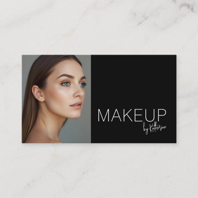 Minimalist Black White Photo Makeup Business Card Visitenkarte (Vorderseite)
