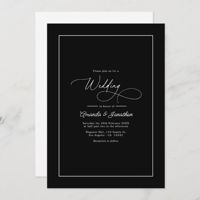 Minimalist Black & White Timeless Wedding QR Code Einladung (Vorne/Hinten)