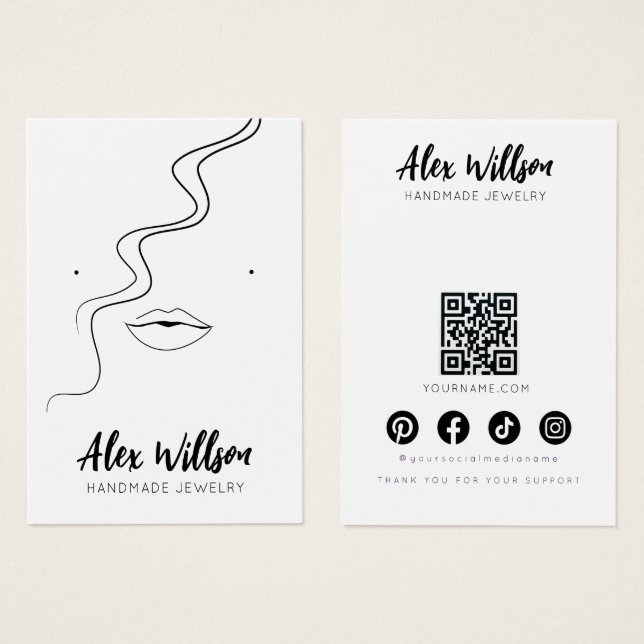 Minimalist Black White Wavy Hair Jewelry Display (Vorne & Hinten)