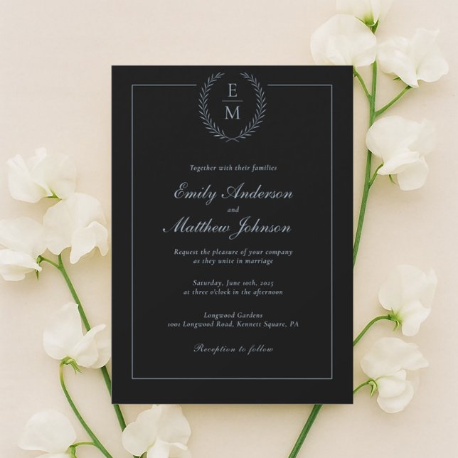 Minimalist Black With Blue Wedding Invitation Einladung (Von Creator hochgeladen)
