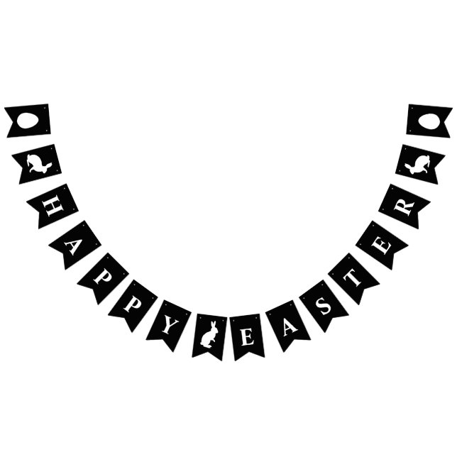 Minimalist Black With White Bunnies Happy Easter Wimpelkette (Alle)