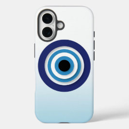 Minimalist Blue Evil Eye Icon on Pastel Background iPhone 16 Hülle