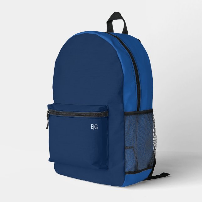 Minimalist Blue Monogram Bedruckter Rucksack (Rückseitige Ecke Rechts)