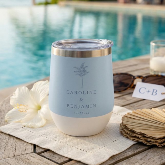 Minimalist Blue Palm Tree Line Art Custom Wedding (Von Creator hochgeladen)