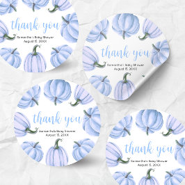 Minimalist Blue Pumpkin Fall Baby Shower Runder Aufkleber