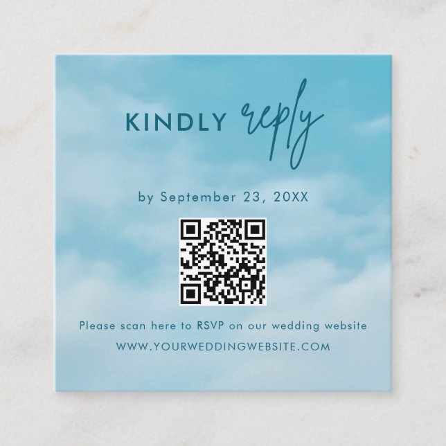 Minimalist Blue Sky Just Love Wedding RSVP Card Begleitkarte (Vorderseite)