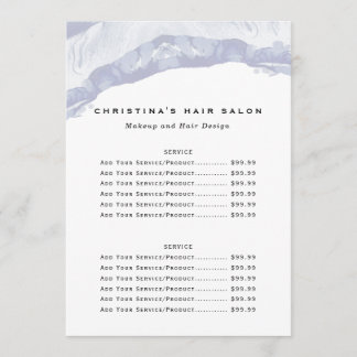 Minimalist Blue Watercolor Business Price List Menükarte