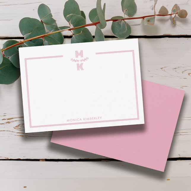 Minimalist Blush Pink Border Monogram Note Card Mitteilungskarte (Minimalist Blush Pink Border Monogram Note Card)