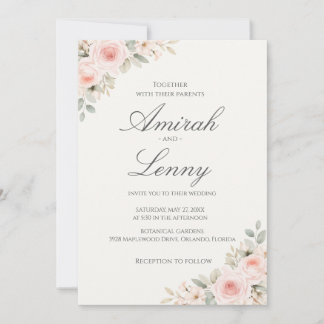 Minimalist Blush Pink Floral Wedding Invitation Einladung