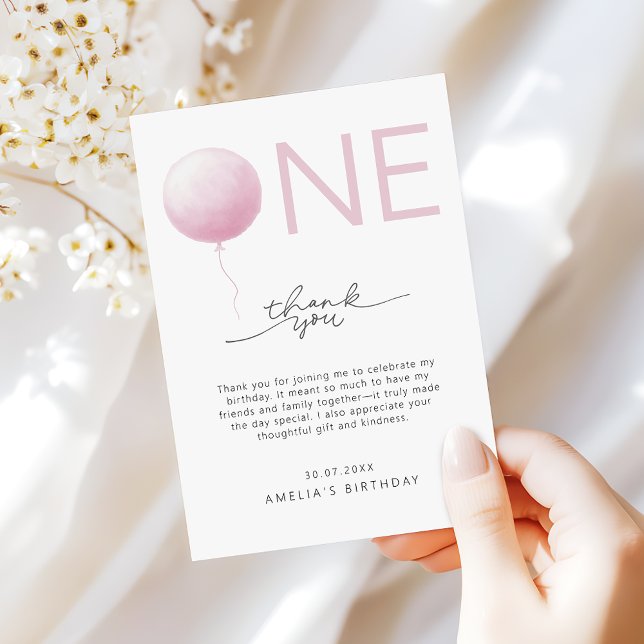 Minimalist Blush Pink Girls 1st Birthday Dankeskarte (Von Creator hochgeladen)