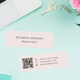 Minimalist Blush Pink QR-Code Mini Visitenkarte