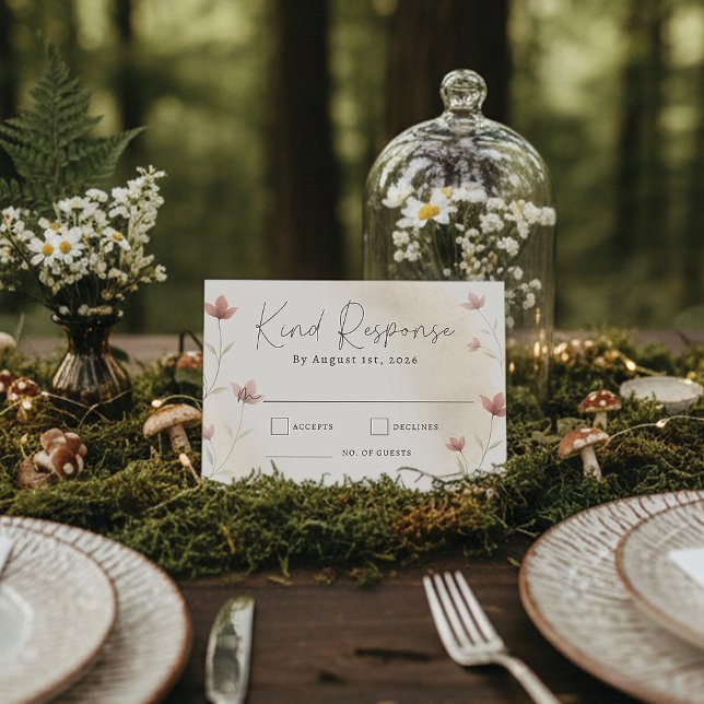 Minimalist Blush Pink Wildflower Wedding RSVP Karte (Von Creator hochgeladen)