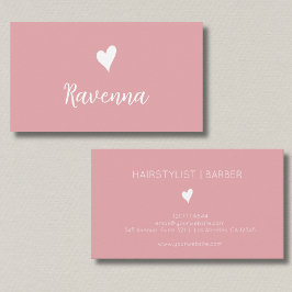 Minimalist Blush Rose White Heart Barber Name Visitenkarte