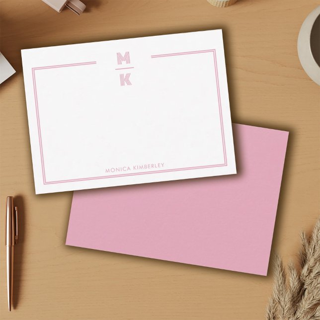Minimalist Blush Two Border Monogram Note Card Mitteilungskarte (Minimalist Blush Two Border Monogram Note Card)