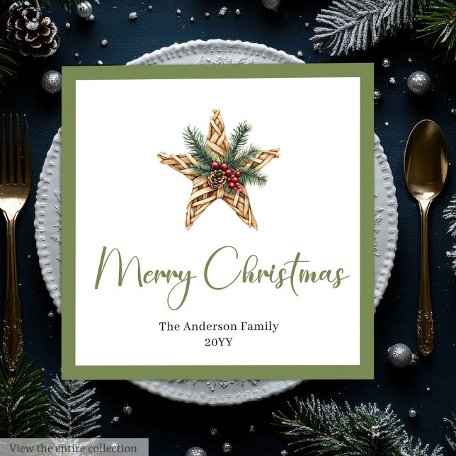 Minimalist Bohemian Christmas Wreath in Neutral   Serviette (Minimalist Bohemian Christmas Wreath in Neutral Napkin

)