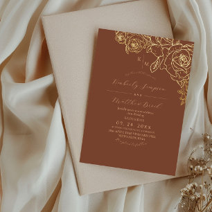 Minimalist Bohemian Terrakotta Goldene Hochzeit Folieneinladung