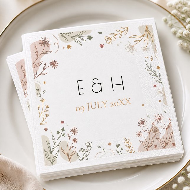 Minimalist Boho Botanische Wildblumen Initialen Serviette (Minimalist Boho Botanical Wildflower Initials Napkins)