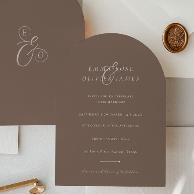 Minimalist Boho Cocoa Brown Ivory Script Wedding Einladung (Von Creator hochgeladen)